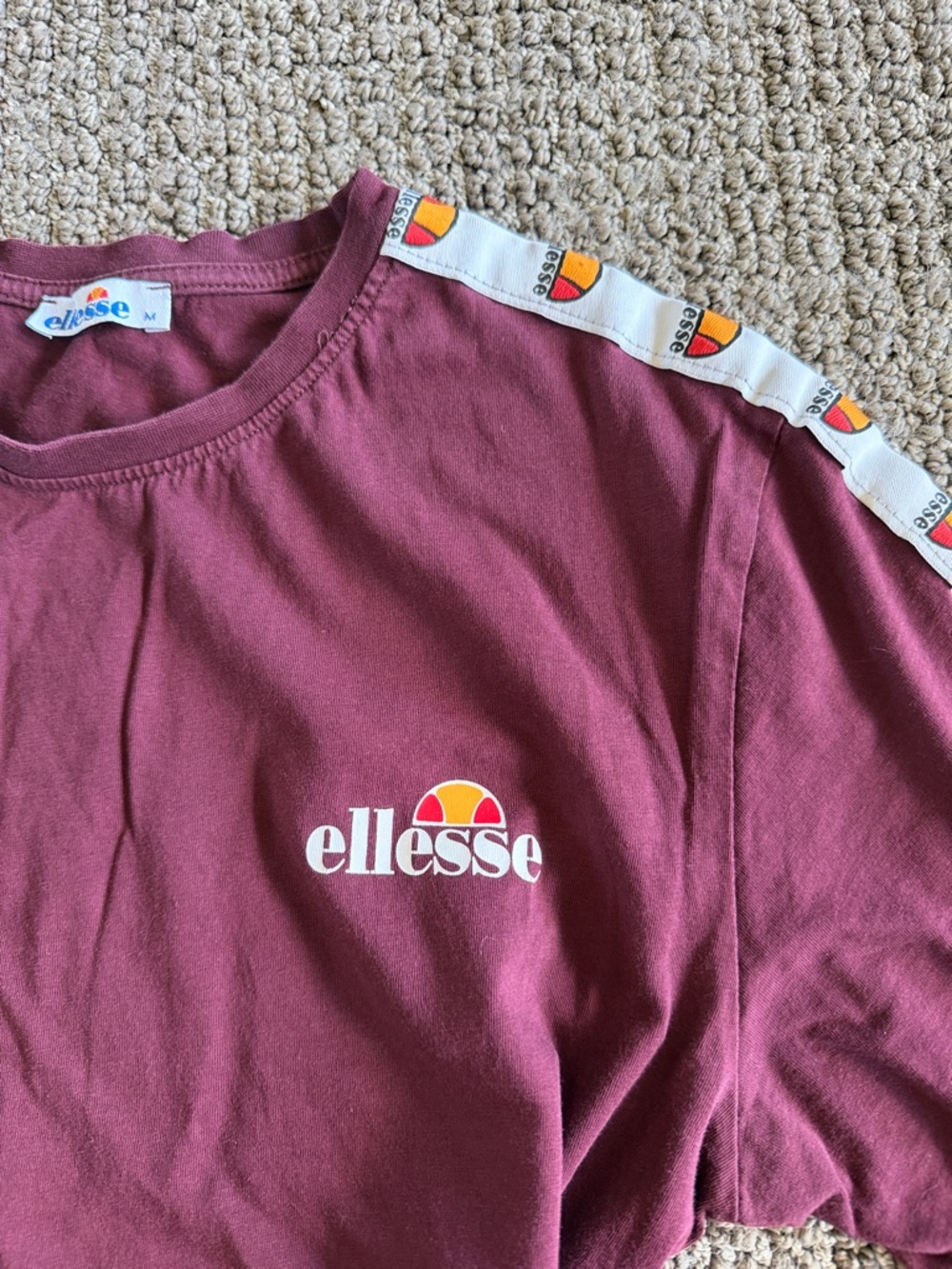 Ellesse Burgundy retro Crop top Logo Tee with Contrast Tape - Picture 3 of 5